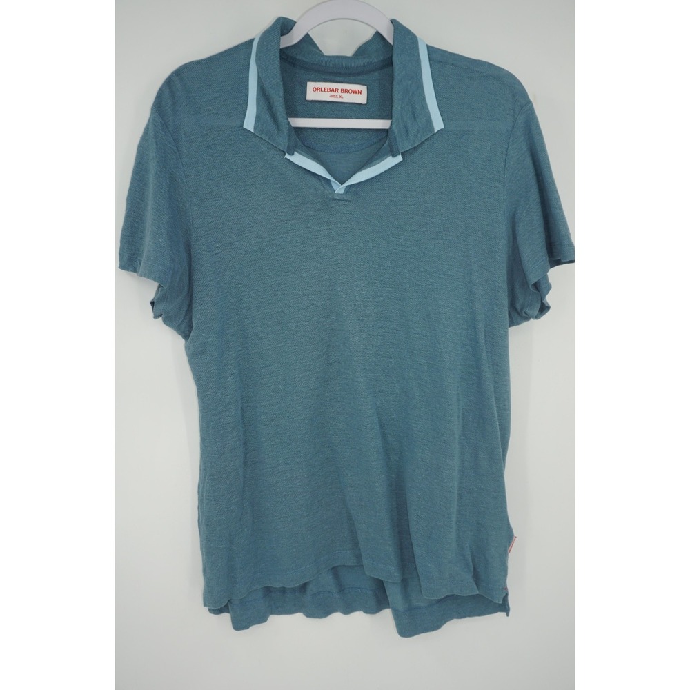 Orlebar Brown Polo Shirt Blue Felix Linen Knit Casual Resort Lightweight Mens XL